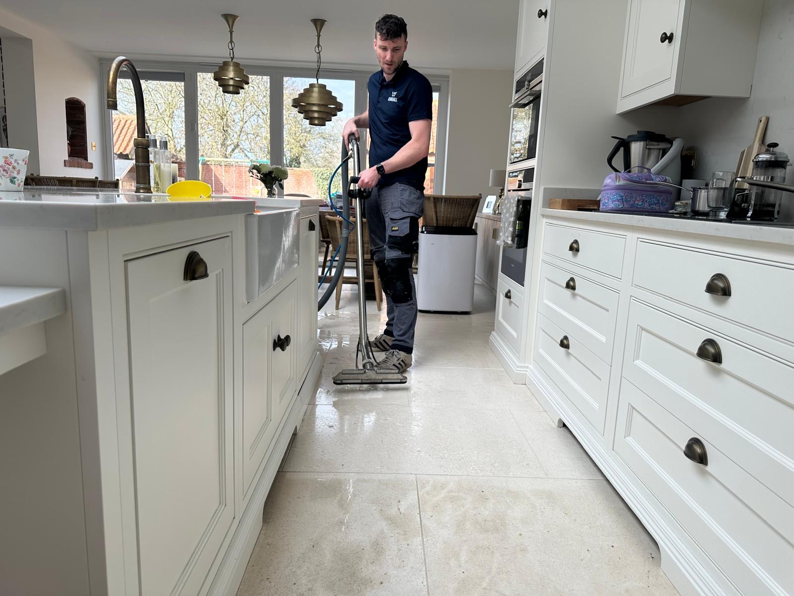 Professional hard floor cleaning using rotary machine and CRB equipment